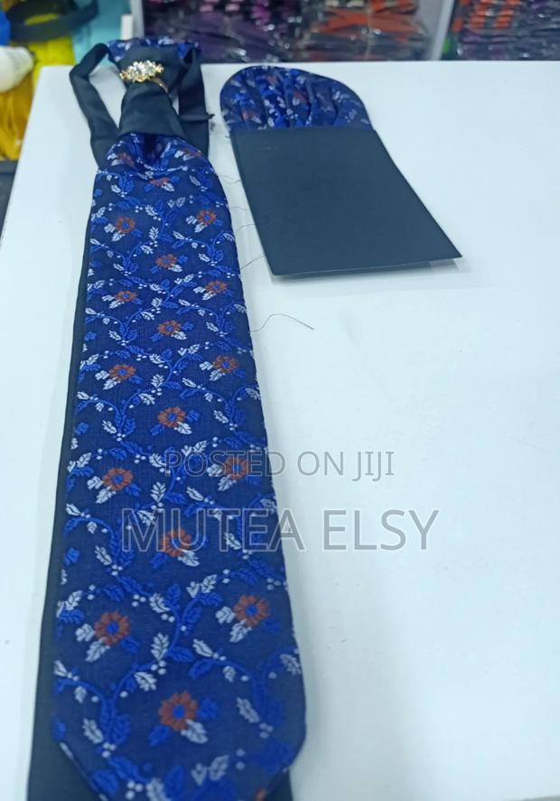 Royal Blue Brawn Floral Cravat Tie Sets - main view