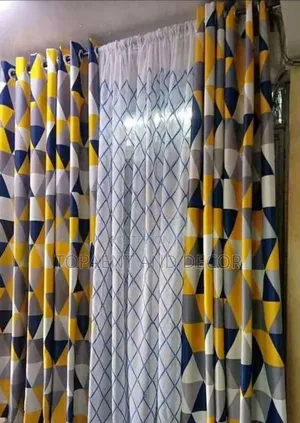 Multiple Colours Window Curtains With Yellow, Blue and Grey Patterns