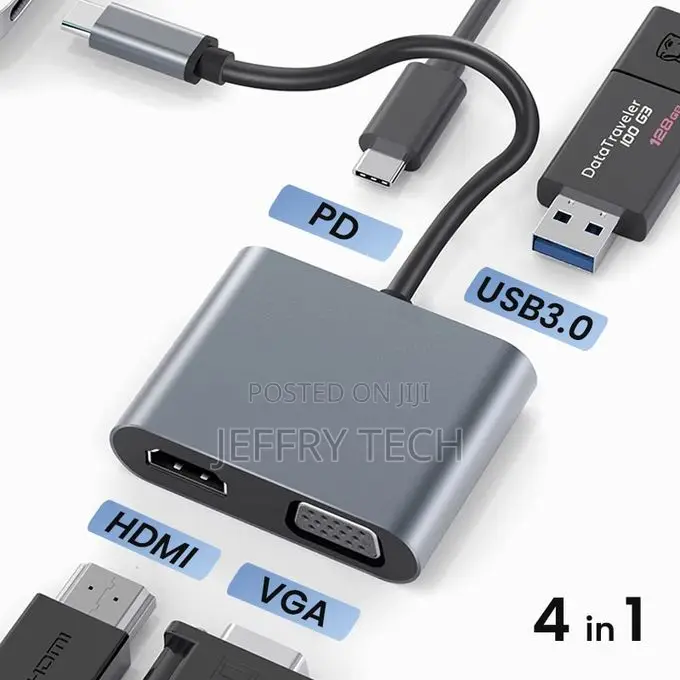 4 in 1 Type-C+Hdmi+Vga+Pd Charging+Usb 3.0 Adapter
