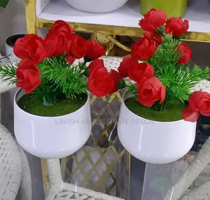 Red Flower With Vase for Shelf, Tv Stand and Table Decor