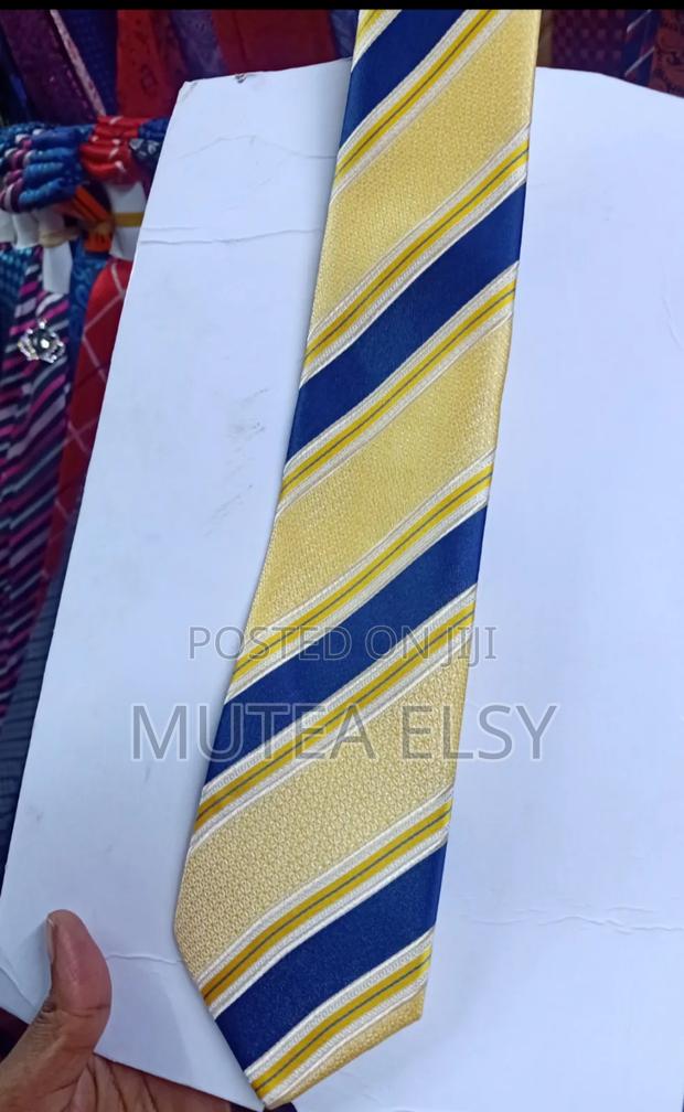 Yellow and Royal Blue Striped Single Ties - thumbnail 3