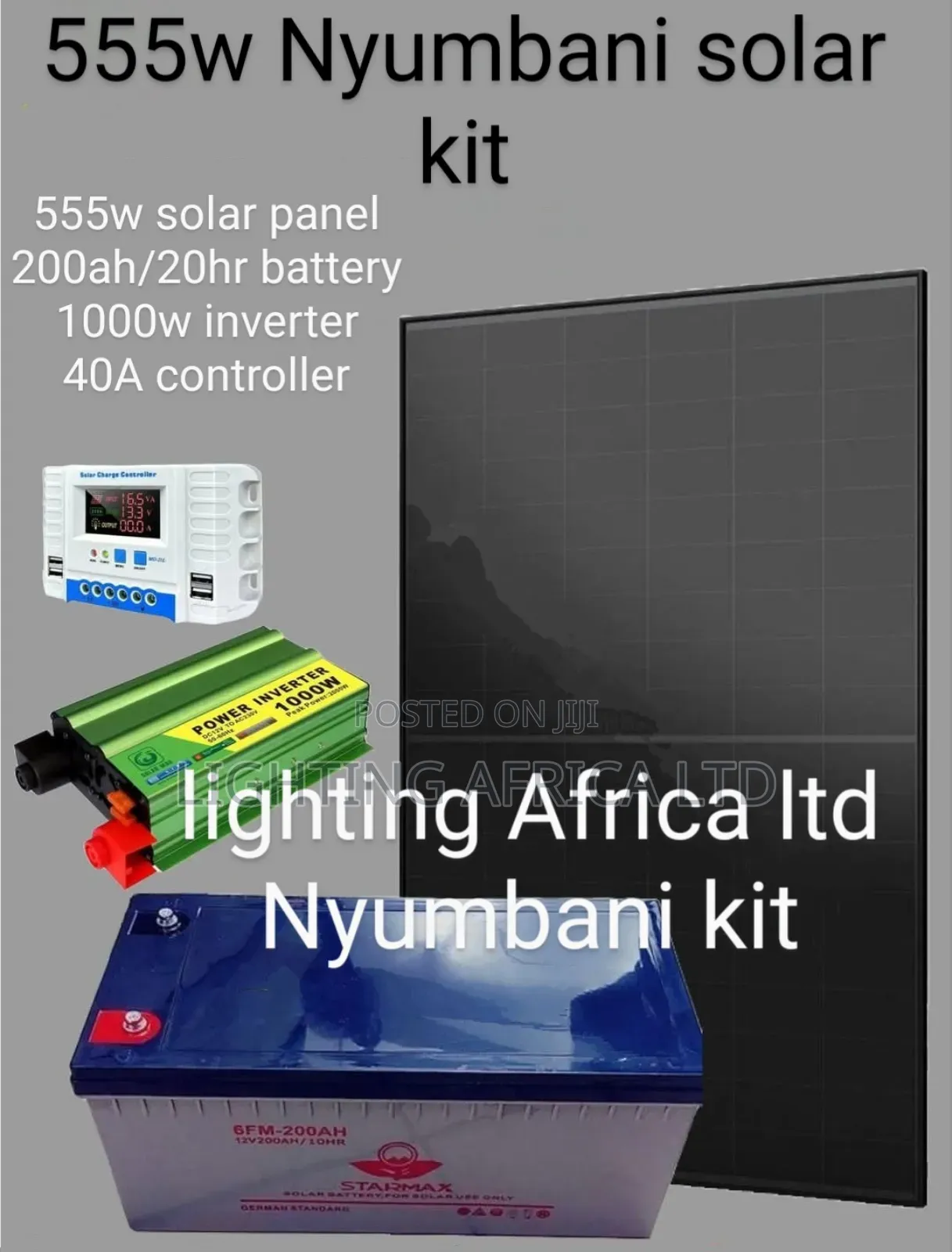 Modern 555w Complete Nyumbani Solar Kit + 200ah/20hrs Gel Battery