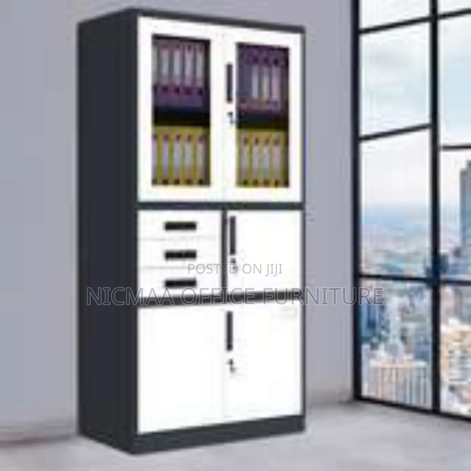 Black and White Study Steel Cabinet With Safe
