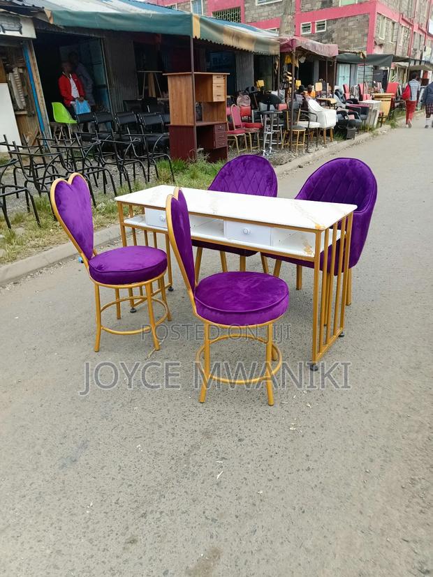 Manicure Set Purple Seats and Gold, With Marble Table - main view