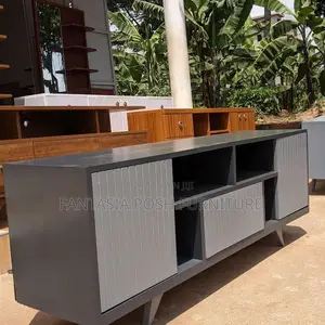 Tv Stand With Dark Gray With Ribbed Panel