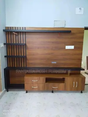 Black Tv Stand With Vertical Slatted Shelving