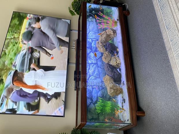 Mvule Solid Wood Tv Stand Aquarium – Luxury Meets Nature - main view