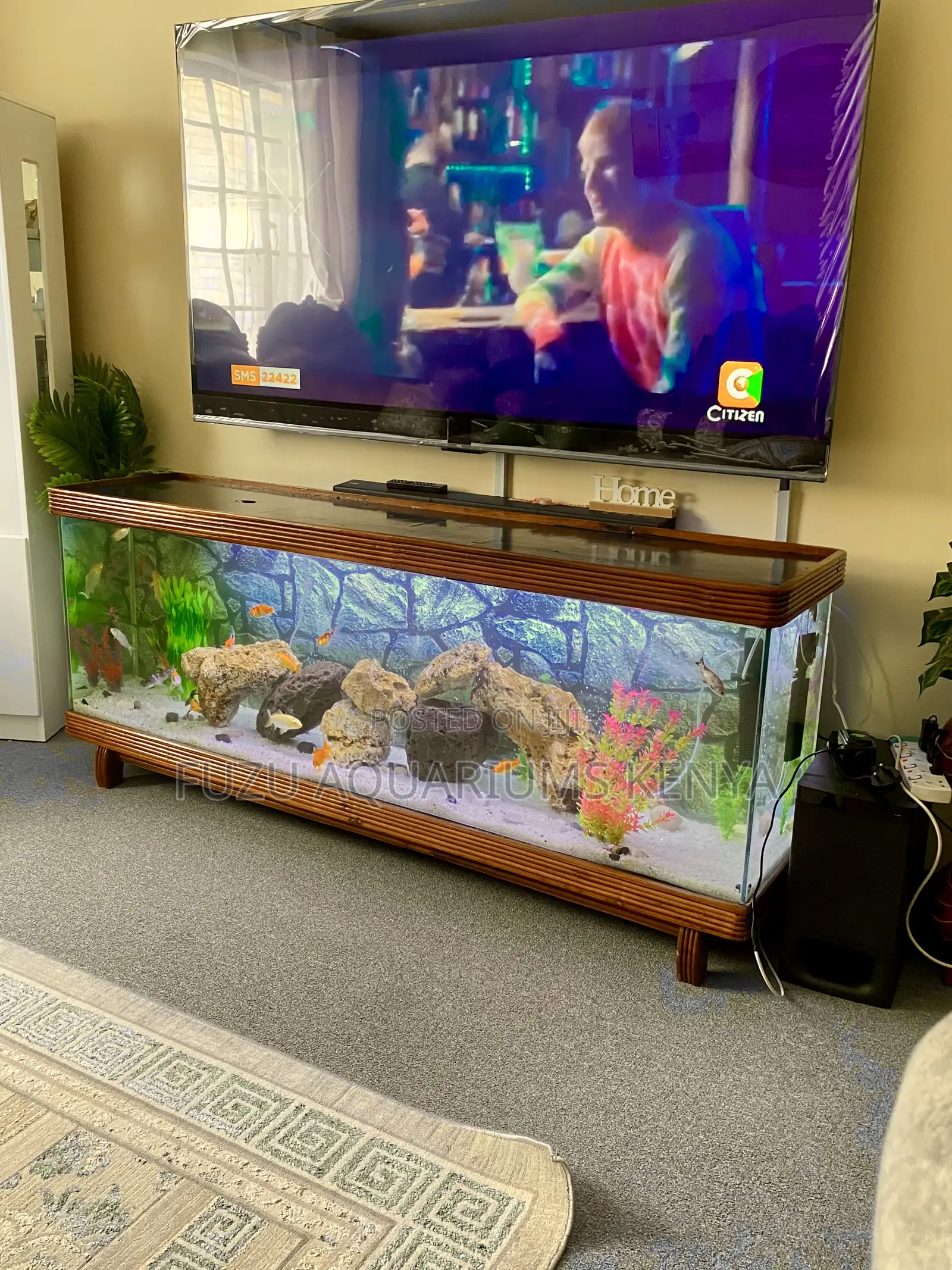 Solid Mahogany Aquarium Tv Stand With Real Fish