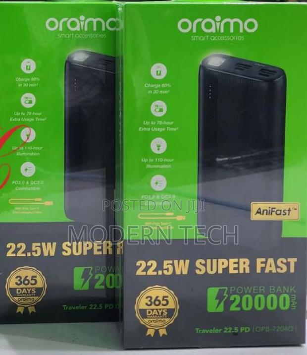 Oraimo Traveler 22.5 20,000mah Power Bank With Type C Cable