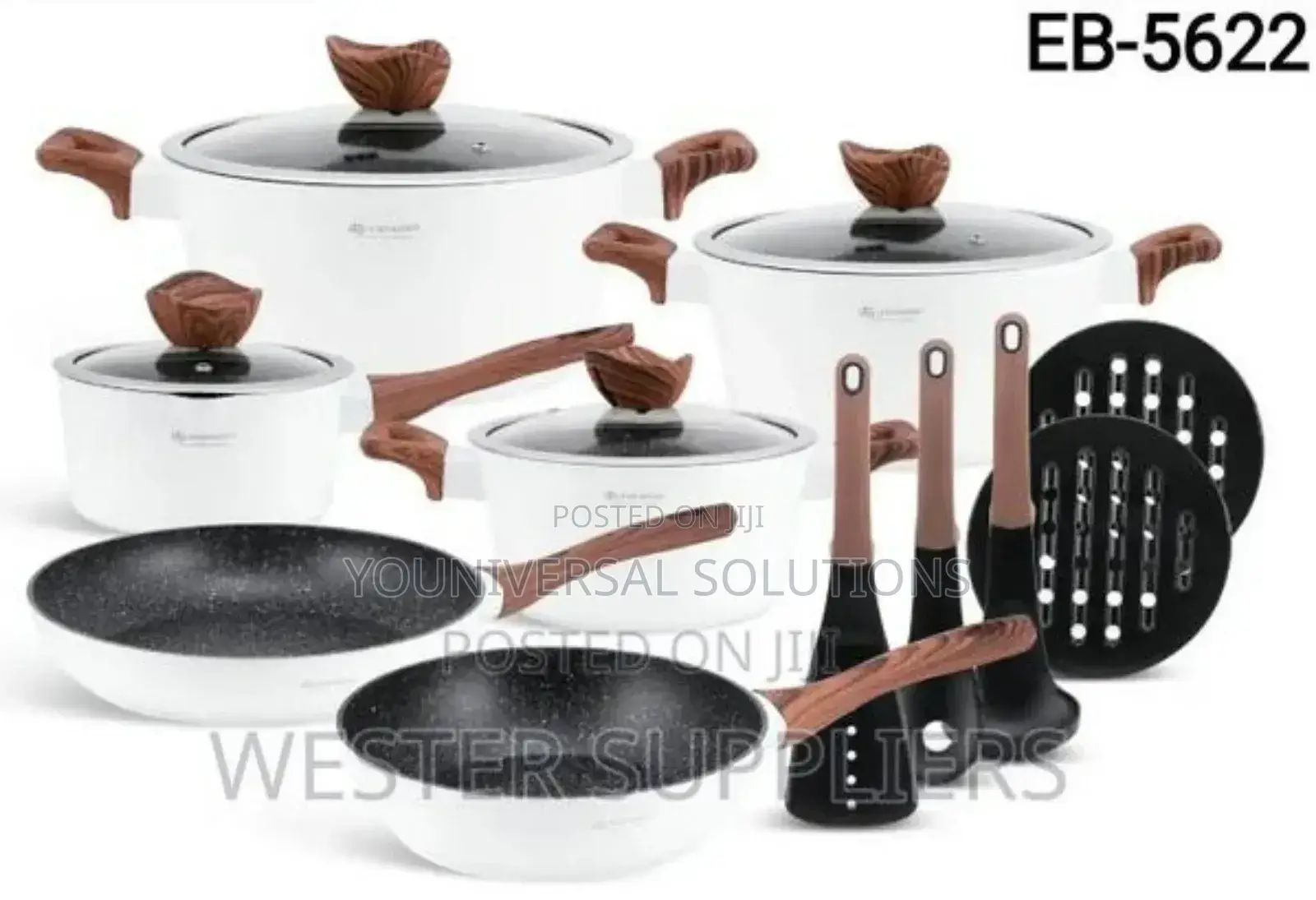 15 Pieces White With Wooden Handle Edenburg Cookware Pots