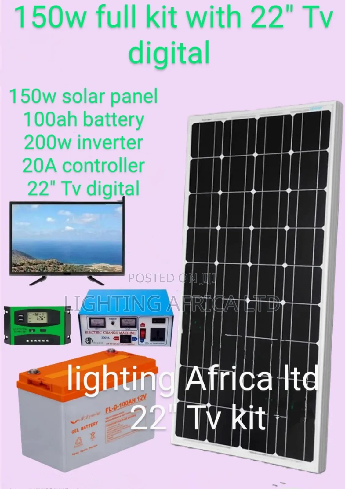 Luxury 22" Digital Tv 150w Solar - 100ah Battery Full Solar Kit
