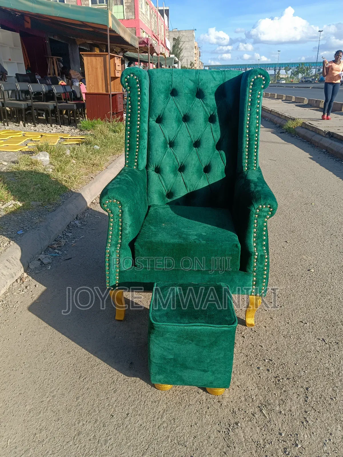 Single Pedicure Seat and Stool Emarld Green 