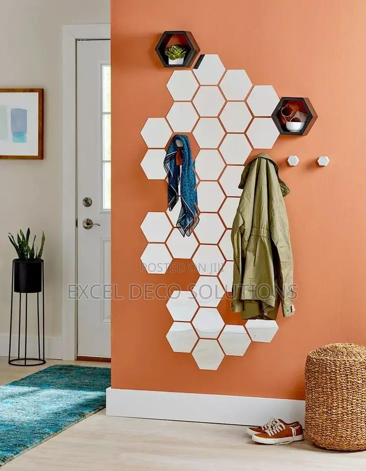 Hexagon Wall Acrylic Mirrors-Designer Look Entryway