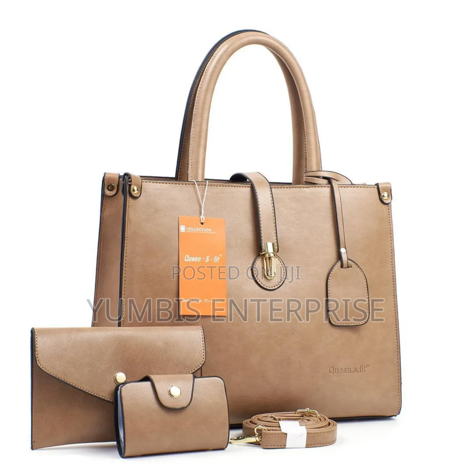 Beige, Black Sets of 3 in 1 Leather Big Handbag Sets