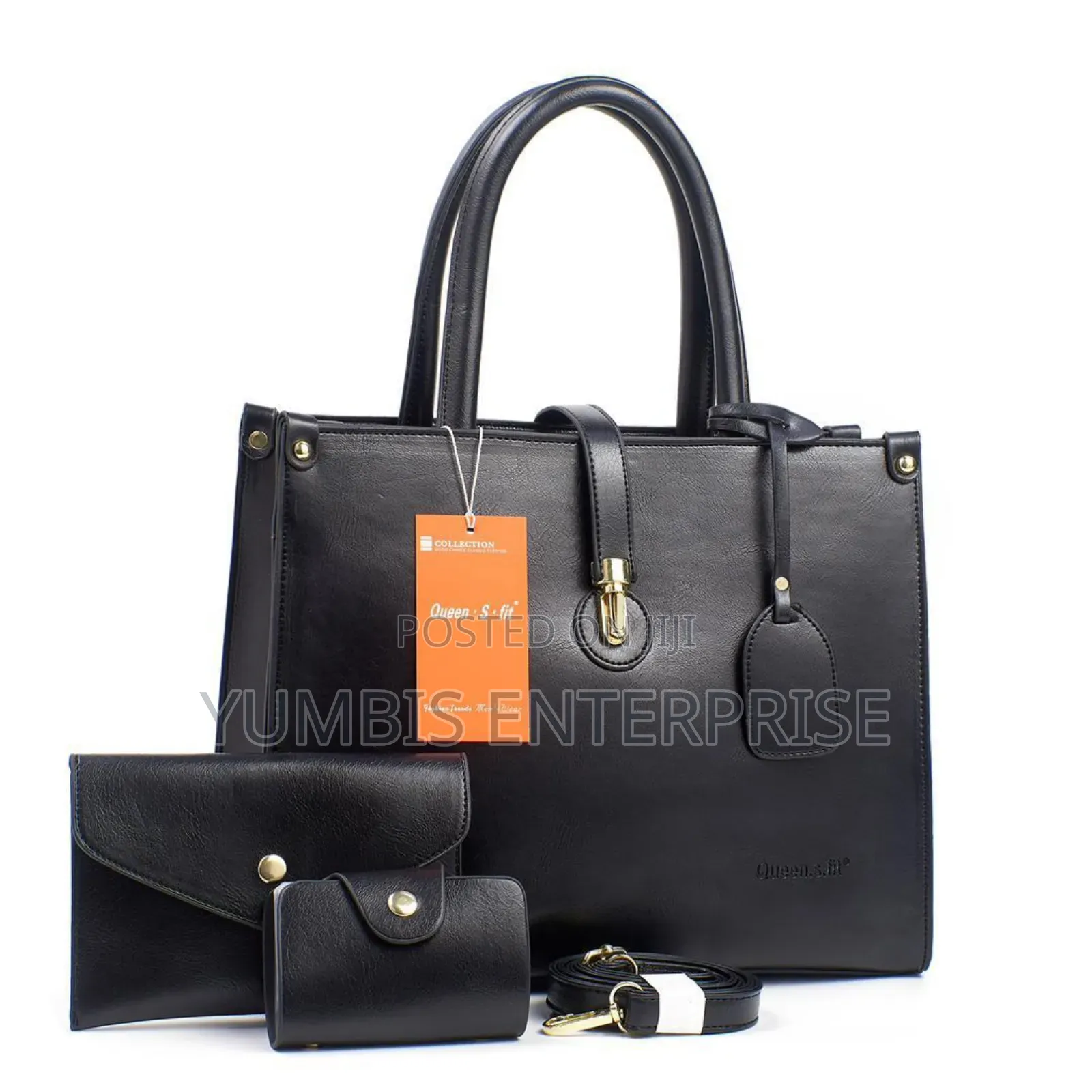 Beige, Black Sets of 3 in 1 Leather Big Handbag Sets