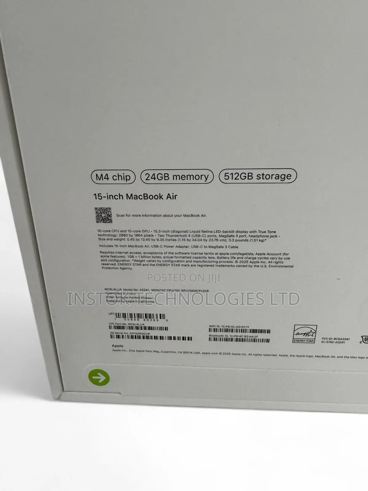 New Laptop Apple MacBook Air 24GB Apple M4 SSD 512GB