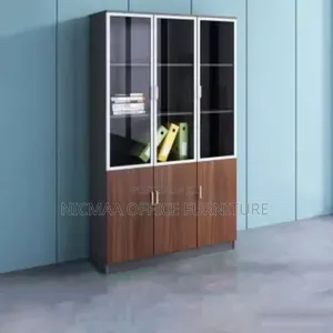 3-Door Wood Cabinet With Glass Front