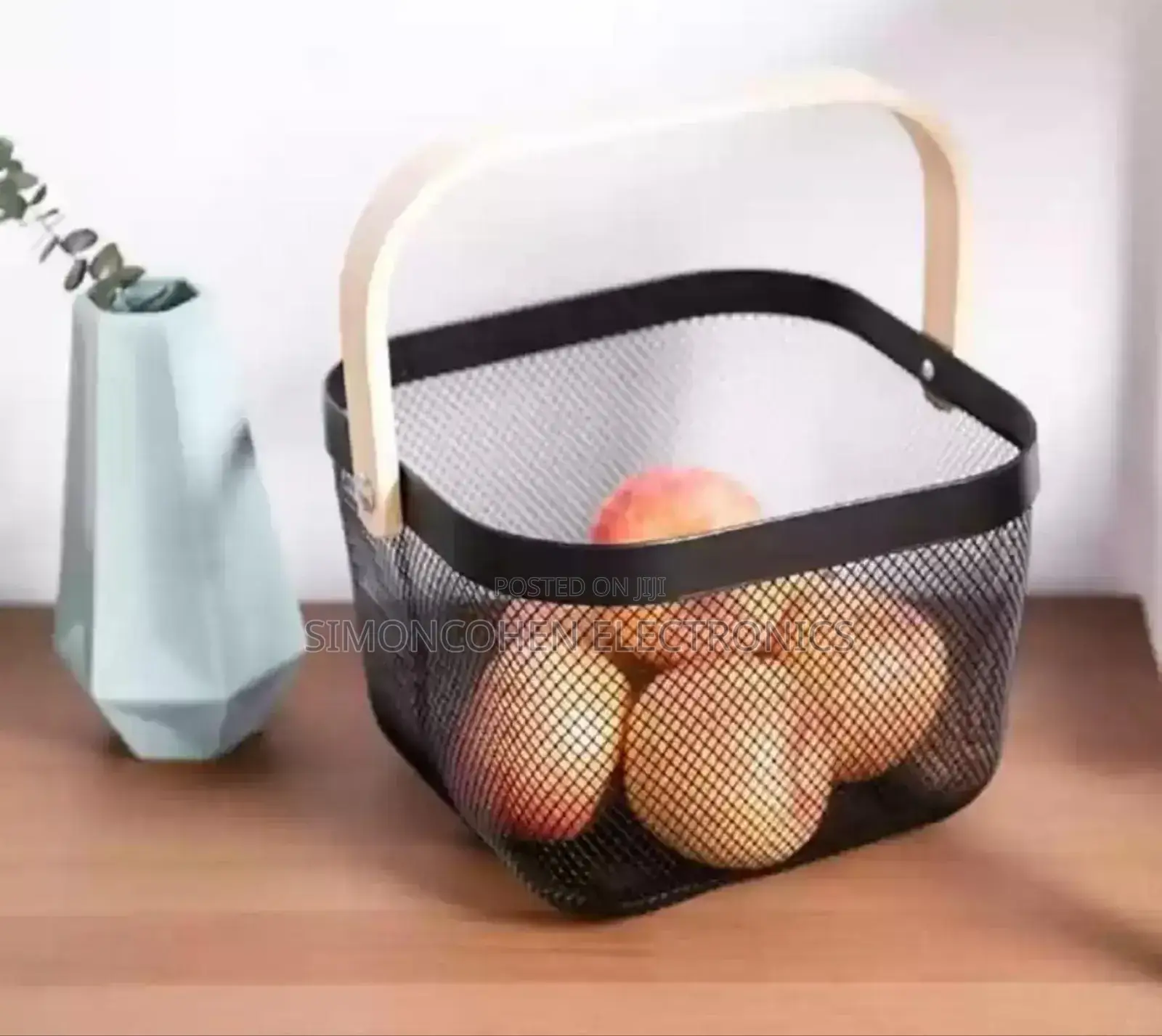 Mesh Wire Fruit Basket With Wooden Handle
