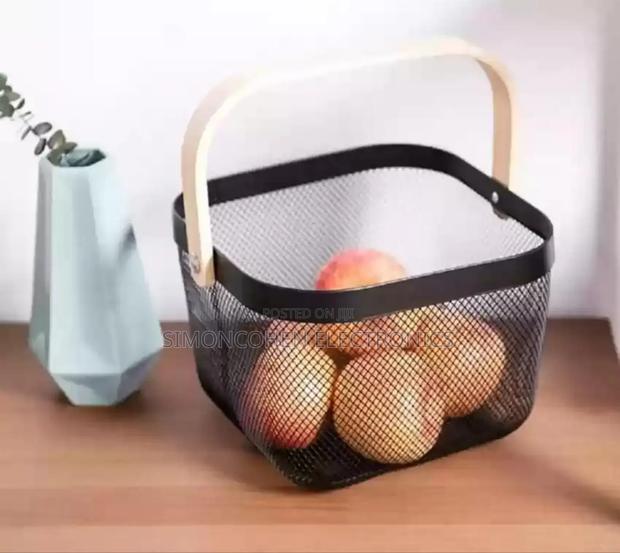 Mesh Wire Fruit Basket With Wooden Handle - main view