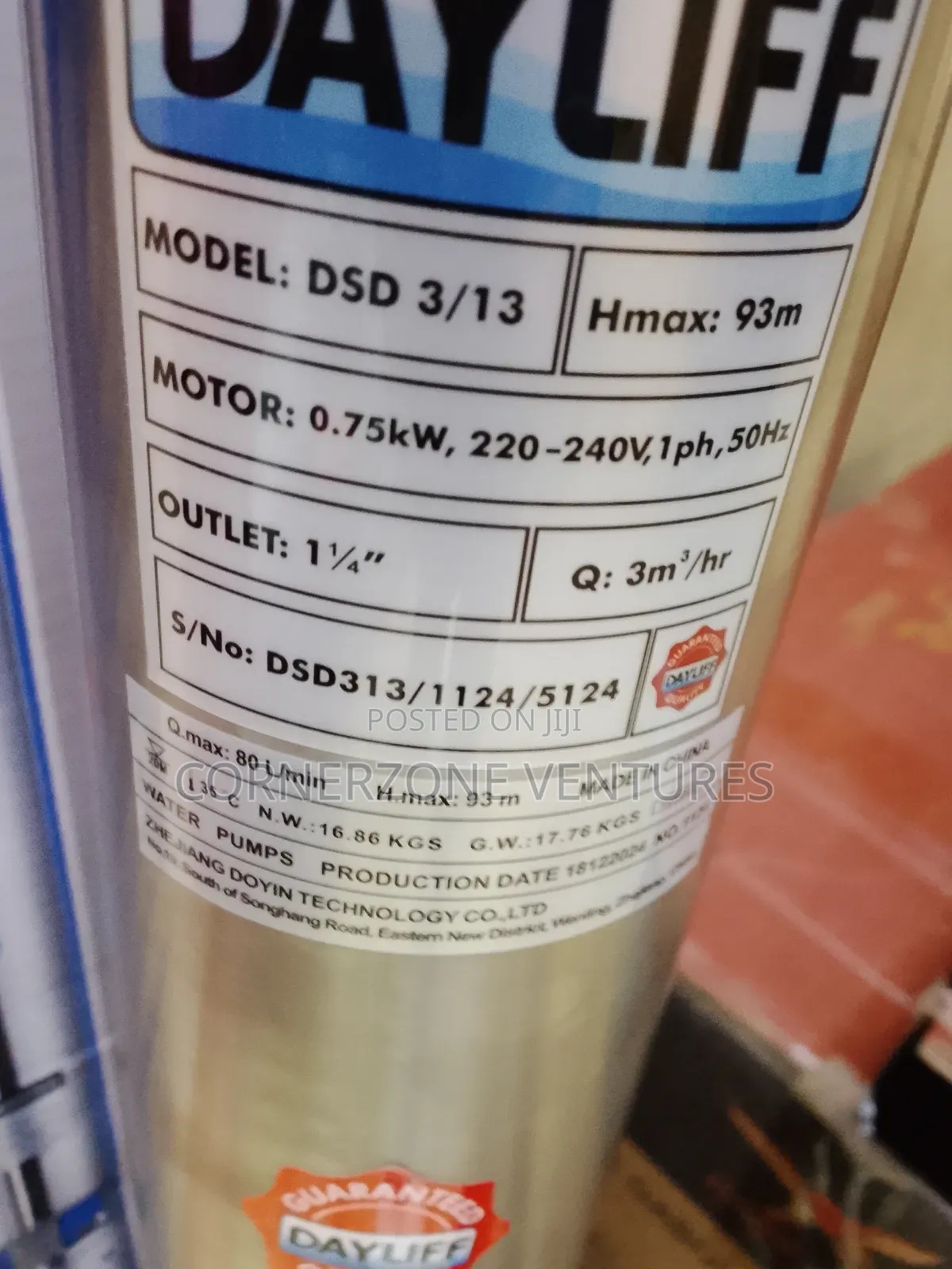 Dayliff Submersible Water Pump 93m Head/ Dayliff DSD 3/13