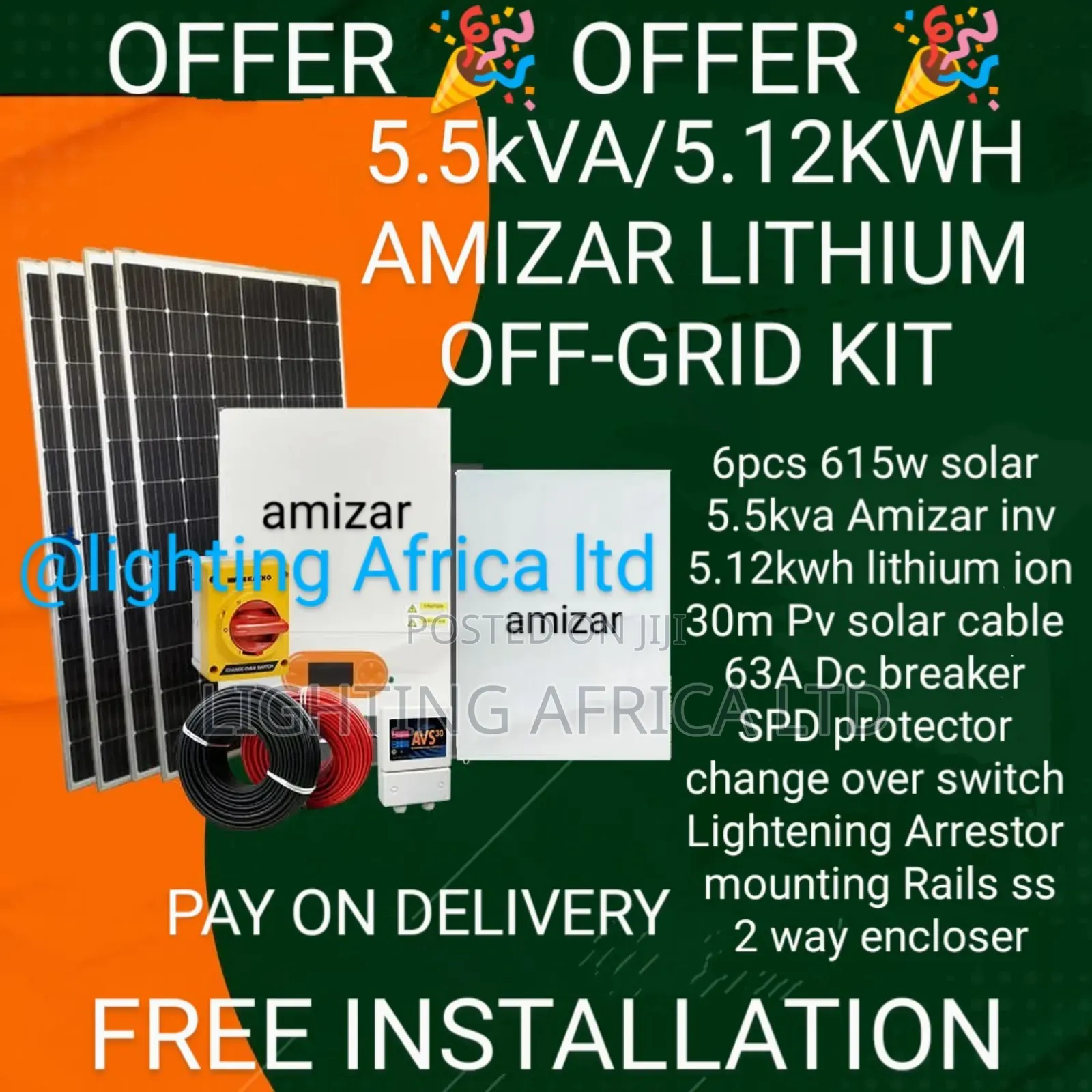 Elite Home Supply Off-Grid 5.5kva Amizar Inverter + 5.12kwh Lithium