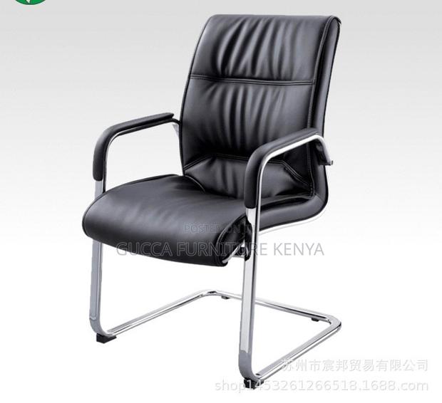 Office Chair: Conference Leather Checkered Bow Frame Chair - thumbnail 3