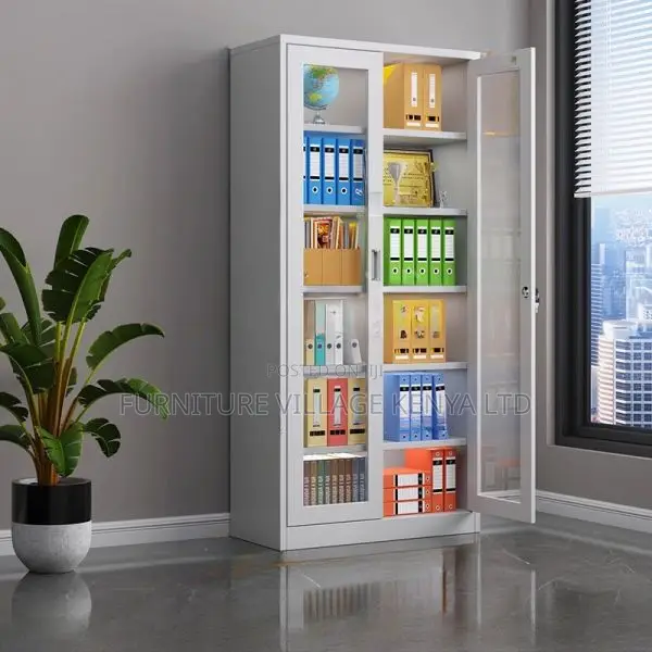 Cabinets:2-Door White Glass Access Storage Office Cabinet