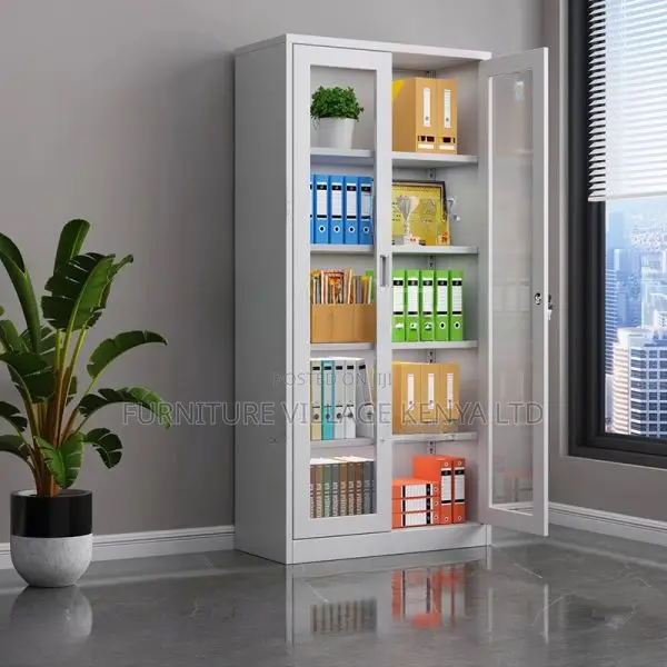 Cabinets:2-Door White Glass Access Storage Office Cabinet