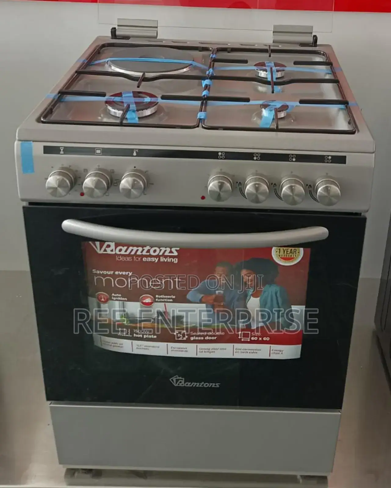 One Year Warranty Ramtons 3g+1e 60x60 Silver Cooker -