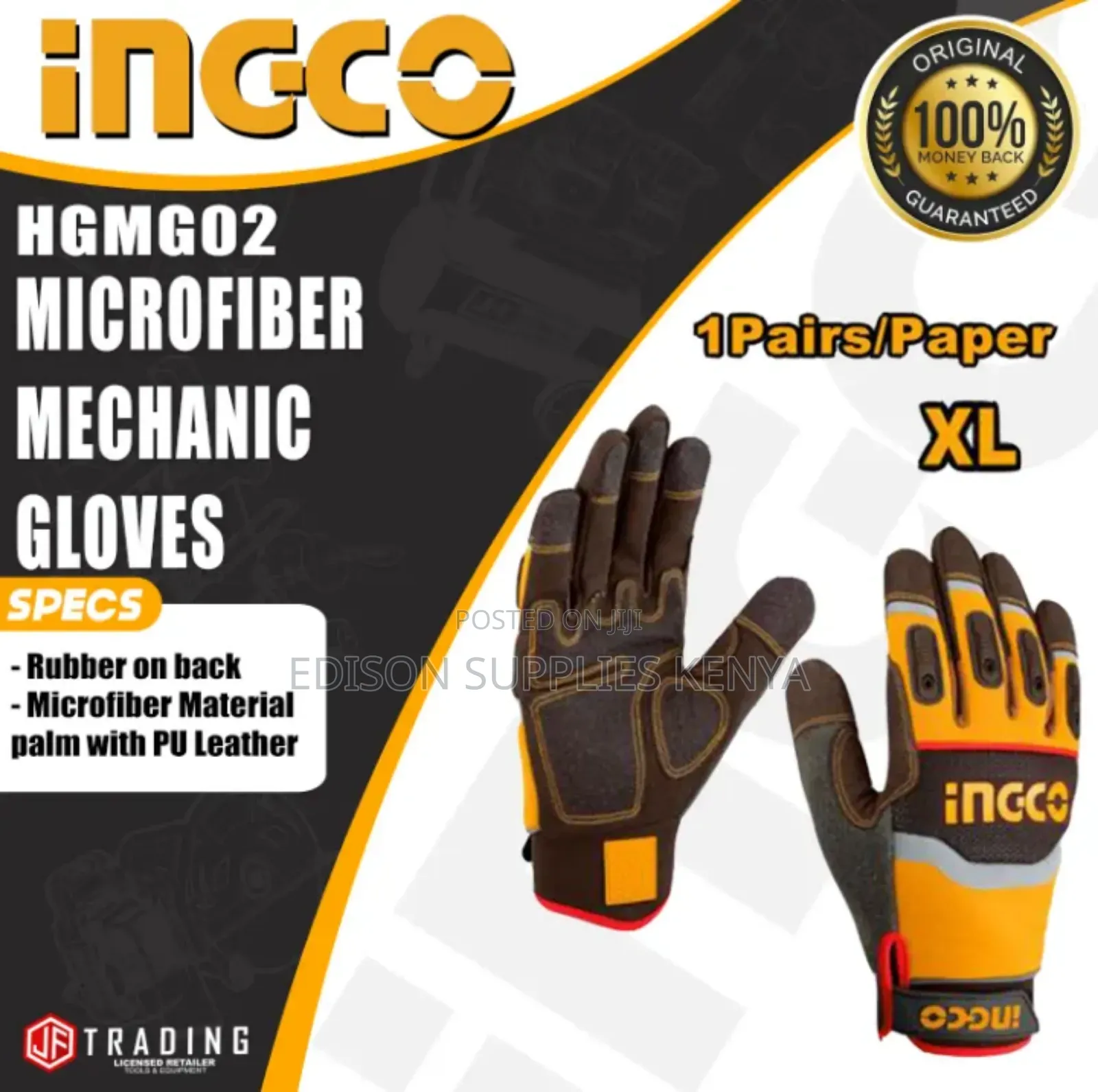 Mechanic Gloves Work Glove Ingco Hgmg02-xl Microfiber Gloves