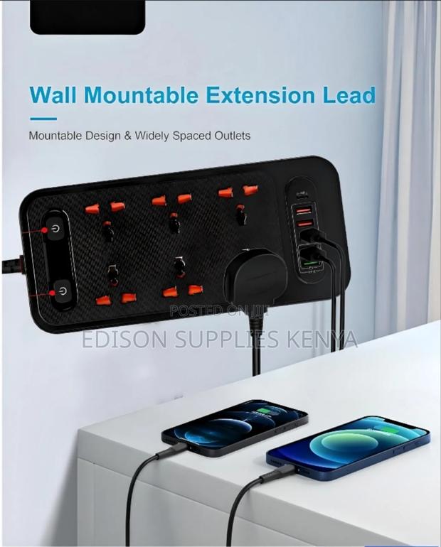 Winning Star Black Extension Cable 6 Way Multiplug 5 Usb + C - thumbnail 5