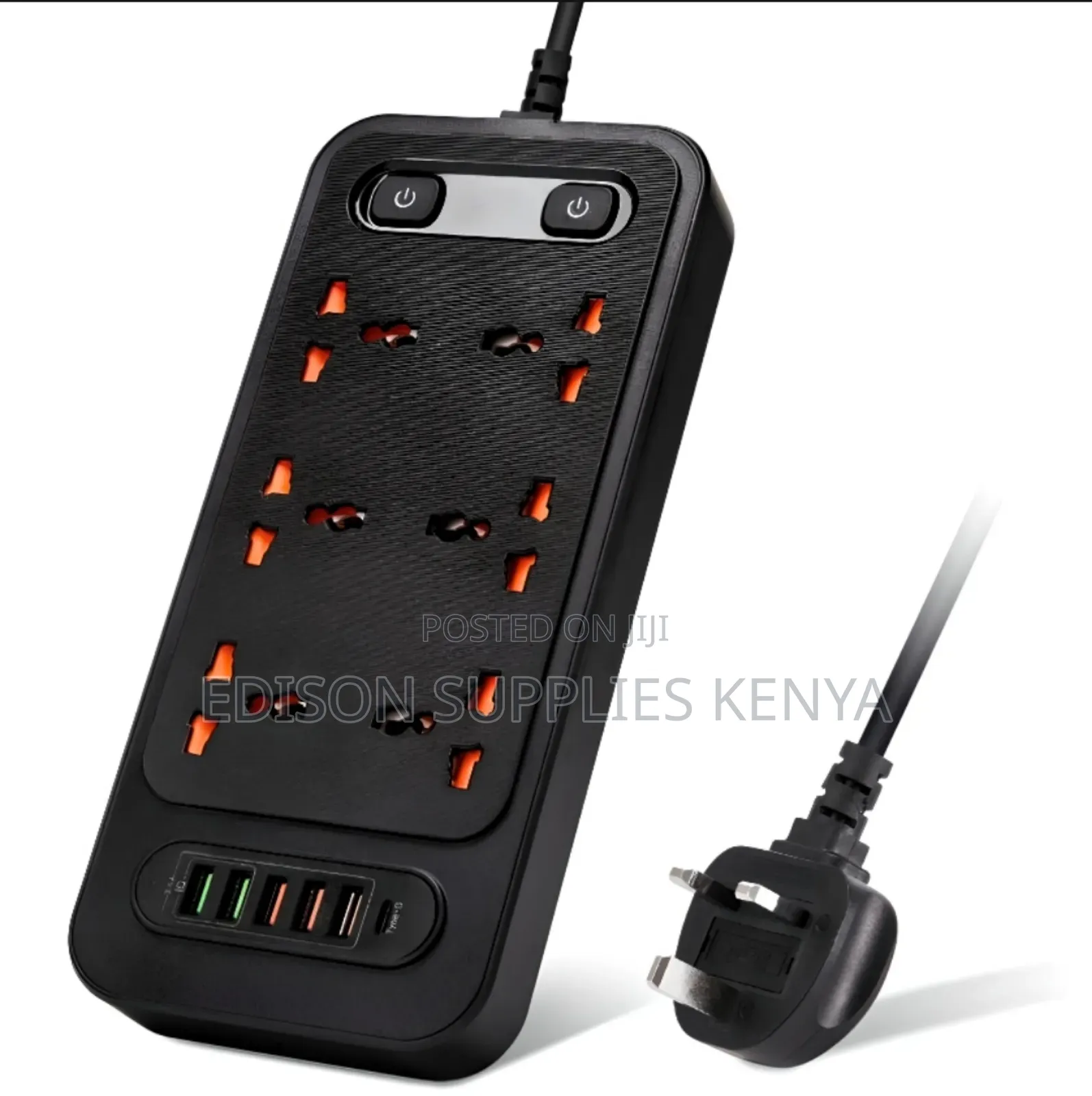Winning Star Black Extension Cable 6 Way Multiplug 5 Usb + C