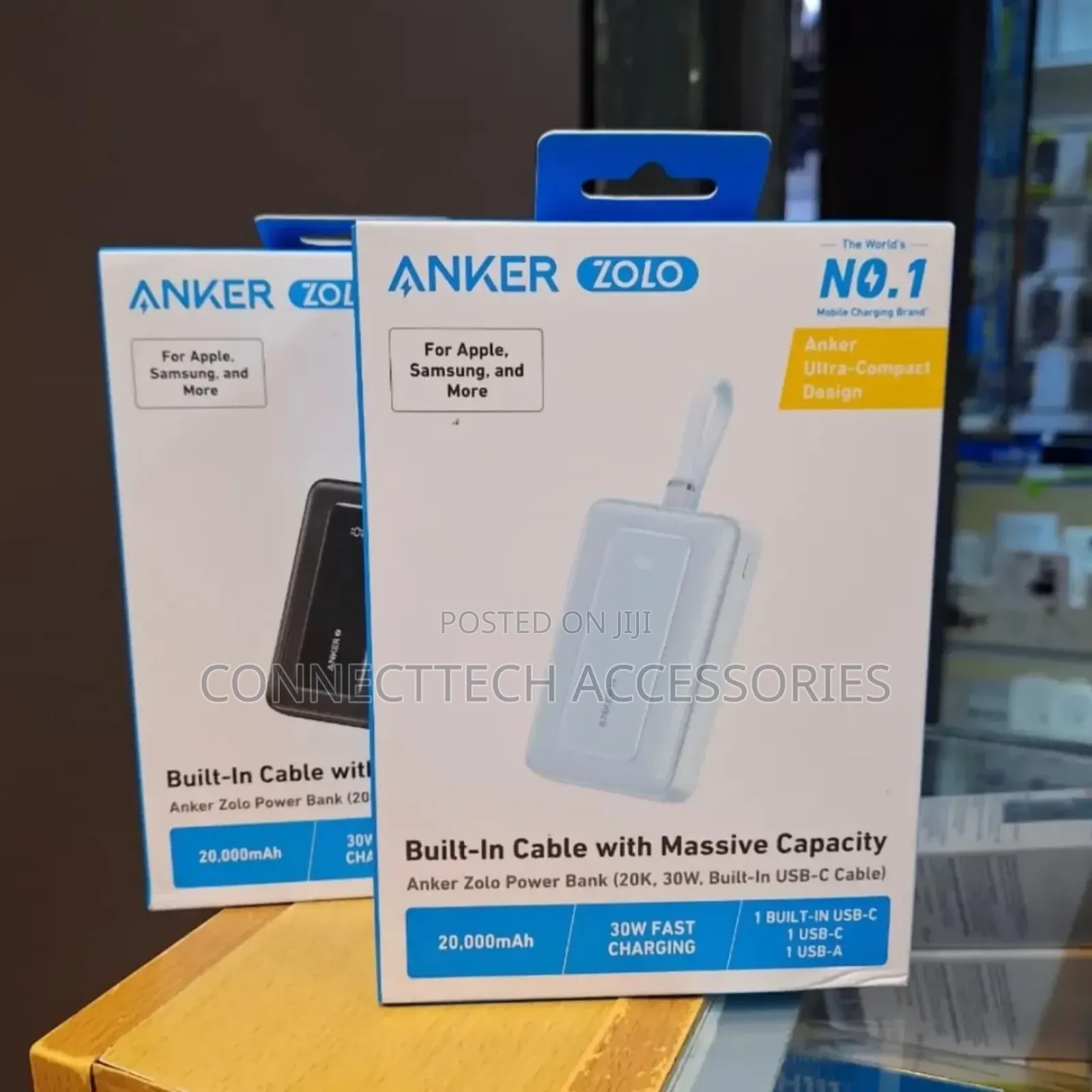 Anker Zolo Powerbank 20000mah 30w Built-in Usb C Cable
