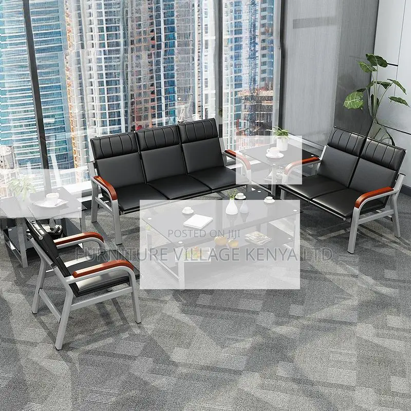 Office Sofa:5-Seater Modern Visitor Sofa With Padded Armrest