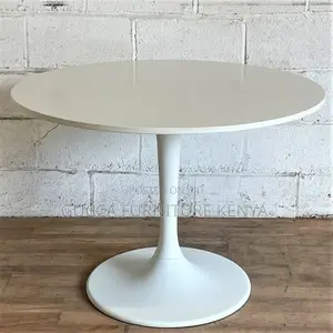 Office Table:White Marble-Topped Round Dining Office Table