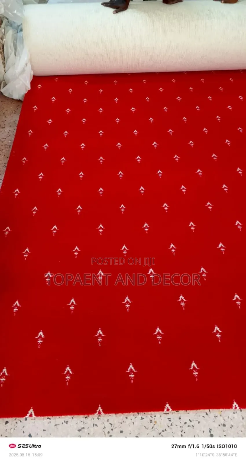Presidential Red Carpet With White Prints Wall to Wallcarpet