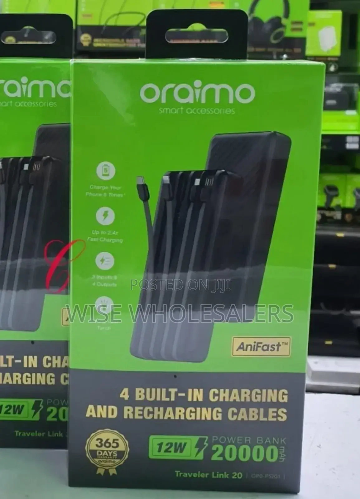 Oraimo 20,000mah Powerbank With 4 Cables.