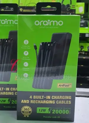 Oraimo 20,000mah Powerbank With 4 Cables.