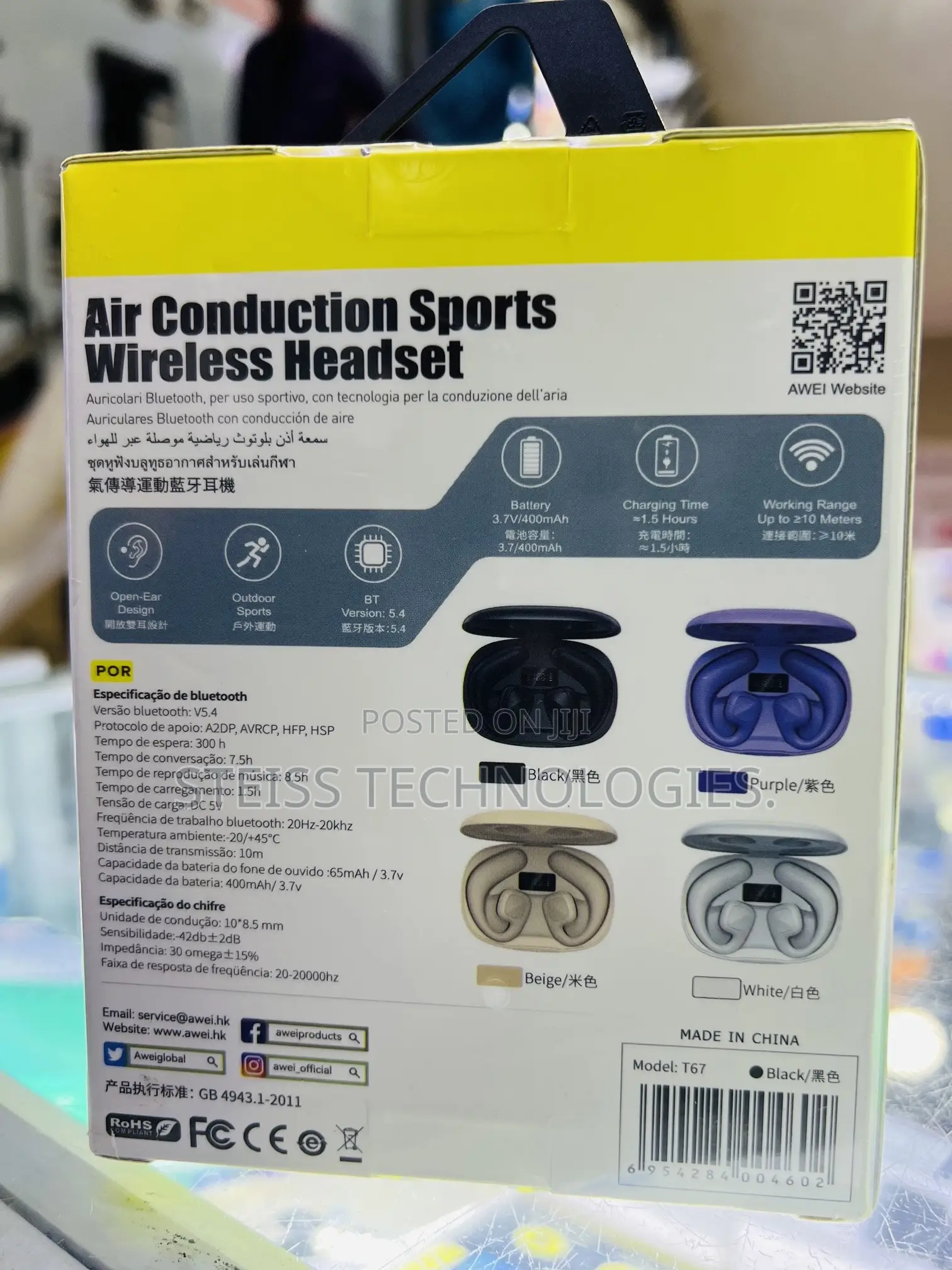 T67 Awei Air Induction Wireless Headset