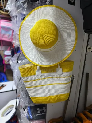 Yellow+White Summer Straw Bags Plus Matching Hat