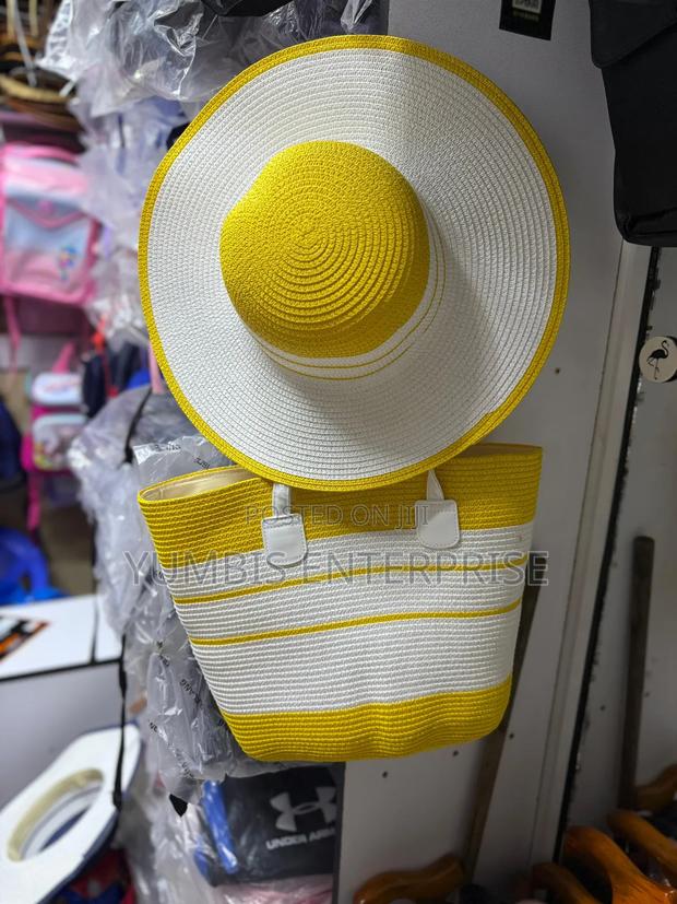 Yellow+White Summer Straw Bags Plus Matching Hat
