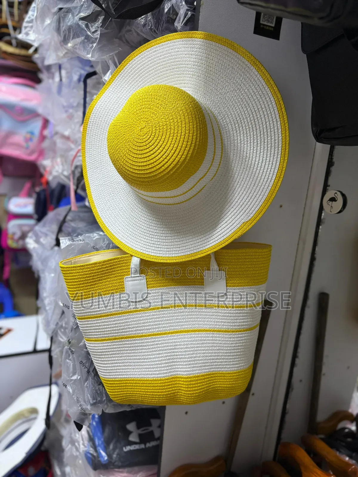 Yellow+White Summer Straw Bags Plus Matching Hat