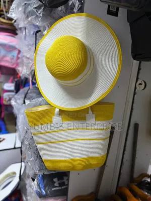 Yellow+White Summer Straw Bags Plus Matching Hat