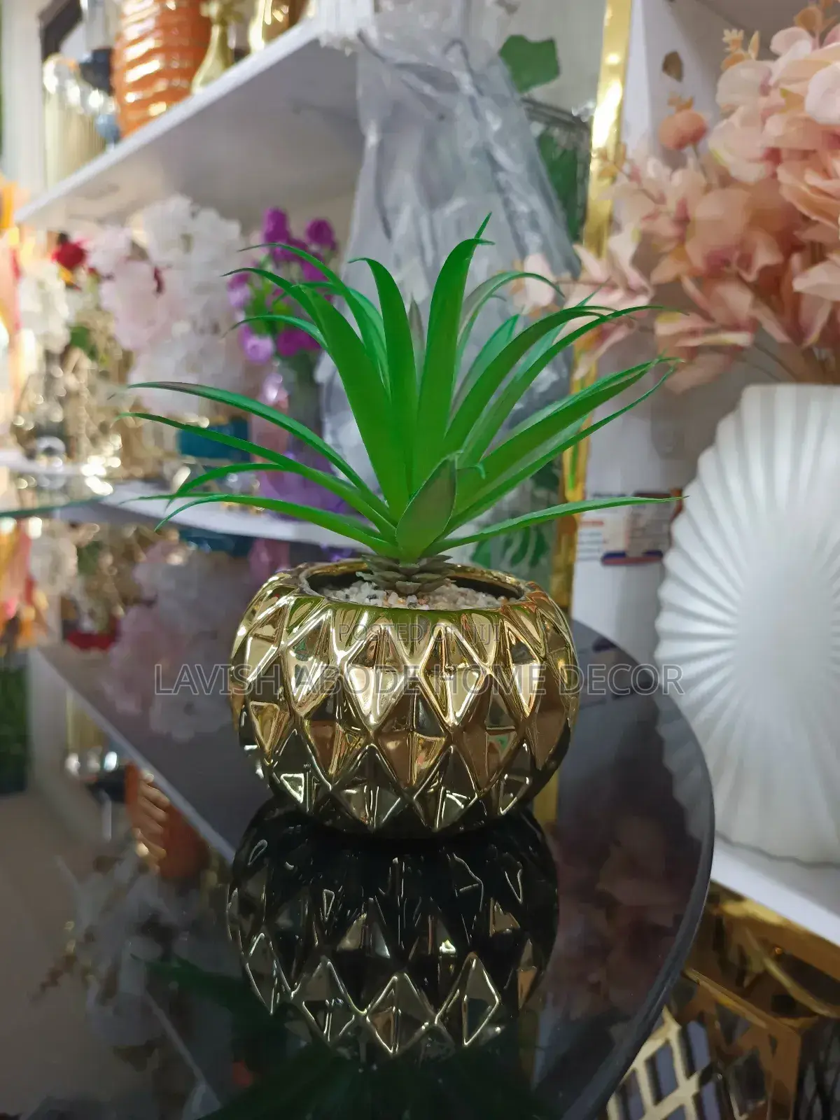 Big Succulent in a Gold Vase