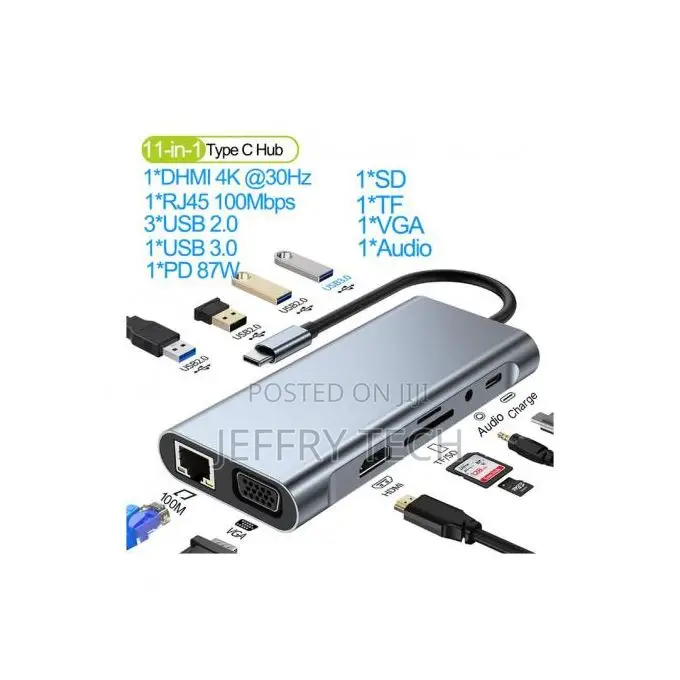 11 in 1 Usb Type C Hub Adapter Hdmi Vga Rj45 Ethernet Sd/