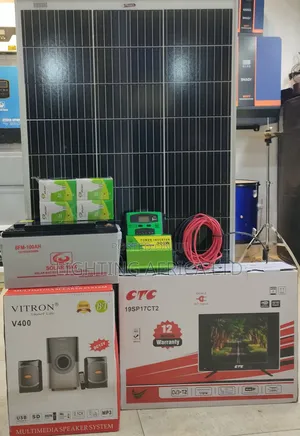 Kamata Offer 19" Tv + 150w Solar +100ah Battery+ 2.1 Sub Woofer System