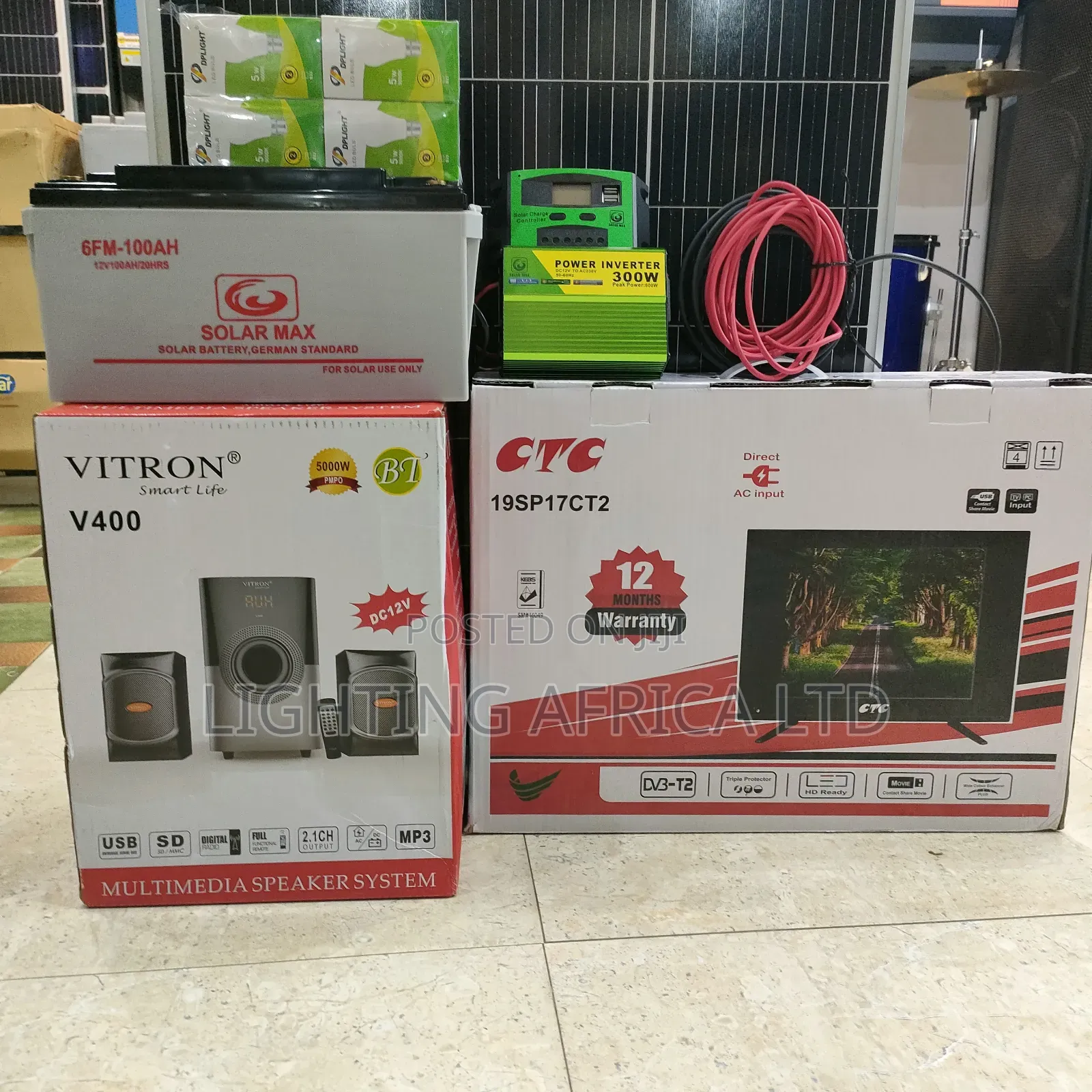 Essential Home 150w Solar Kit + 19" Tv + 2.1ch Subwoofer