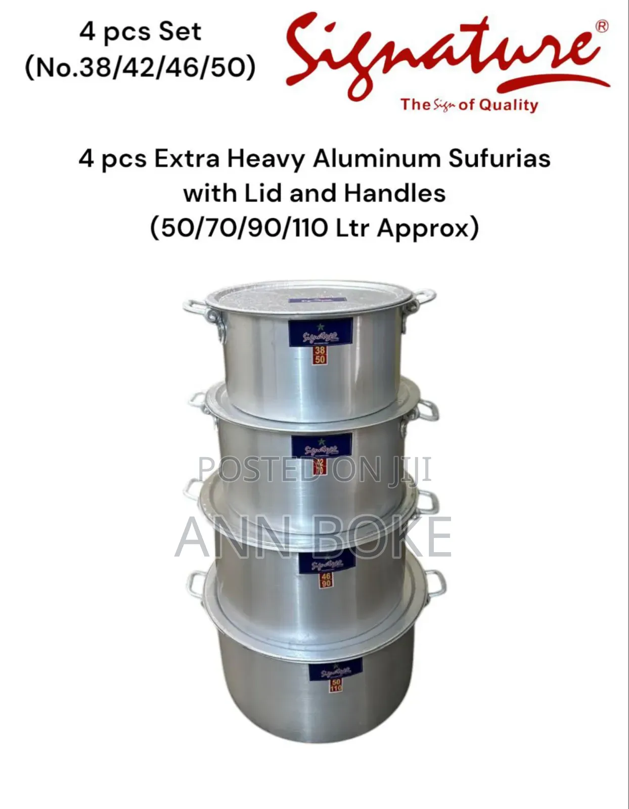 4 PCS Extra Heavy Aluminum Sufurias With Lid and Handles