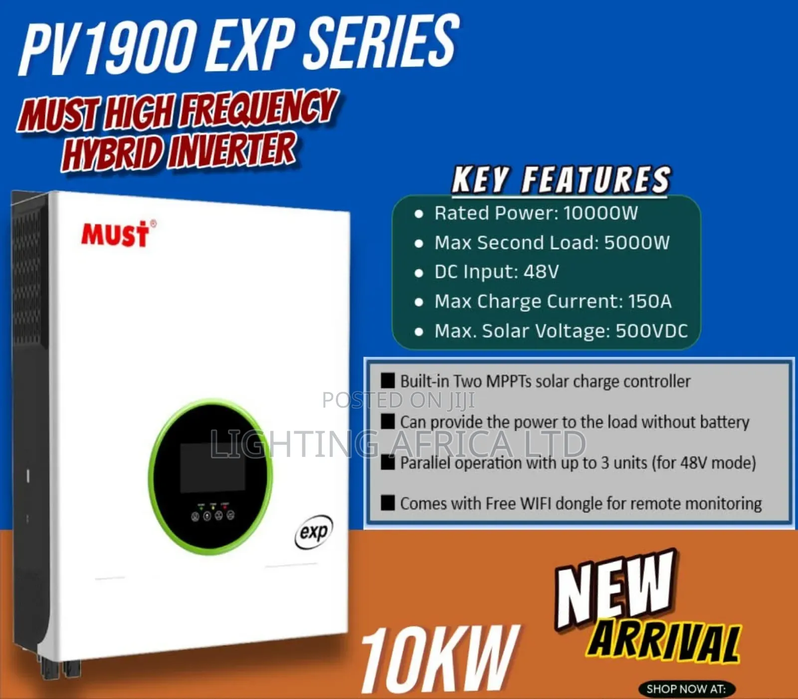 New Model 10kva - 48v Hybrid High Frequency Inverter 150a - 500 VDC