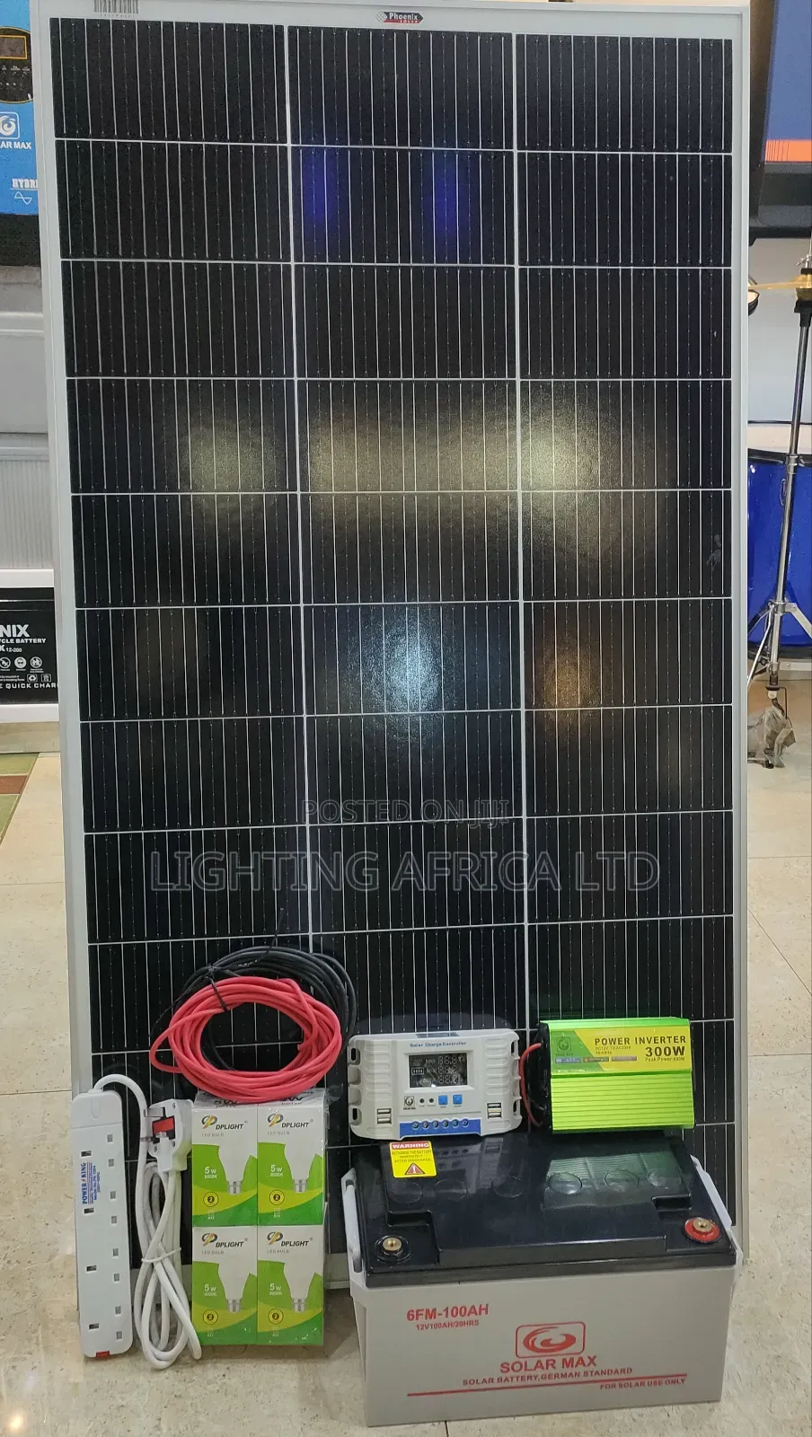 120w Solar + 100ah Battery + 300w Inverter Home Kit
